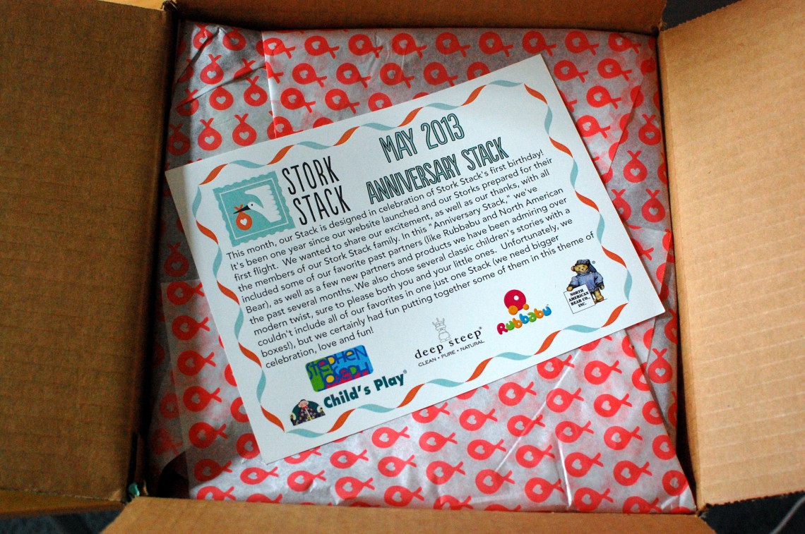 What I saw upon opening the box. It's Stork Stack's 1-year anniversary! Par-tay!