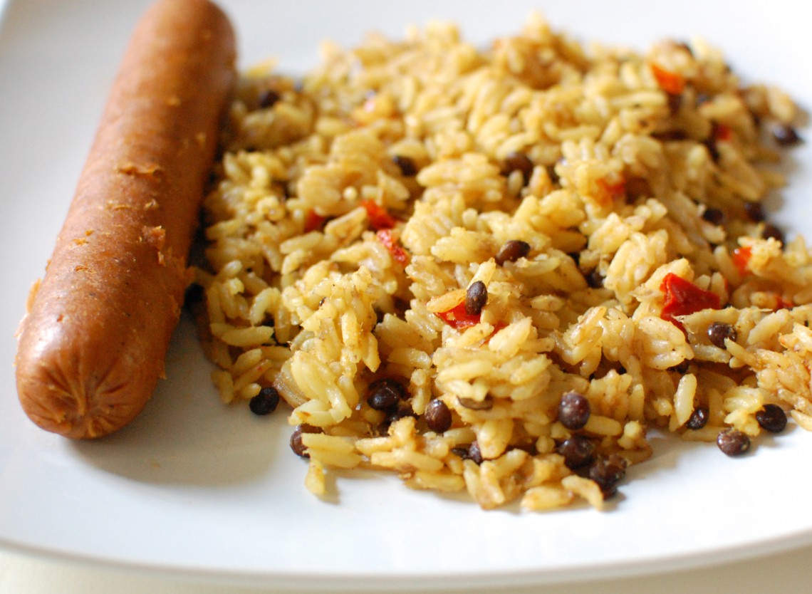 Ginger Lentil Rice! (and a vegan sausage link)