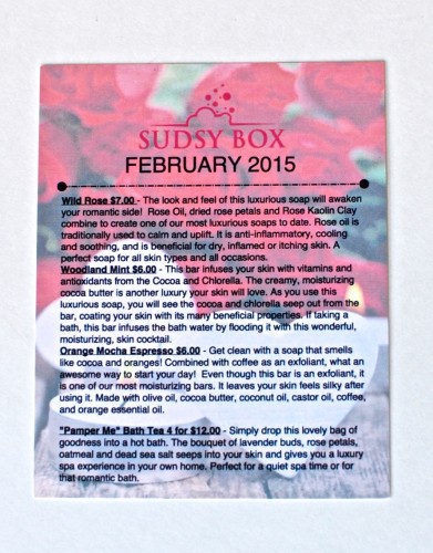 February Sudsy Box info card