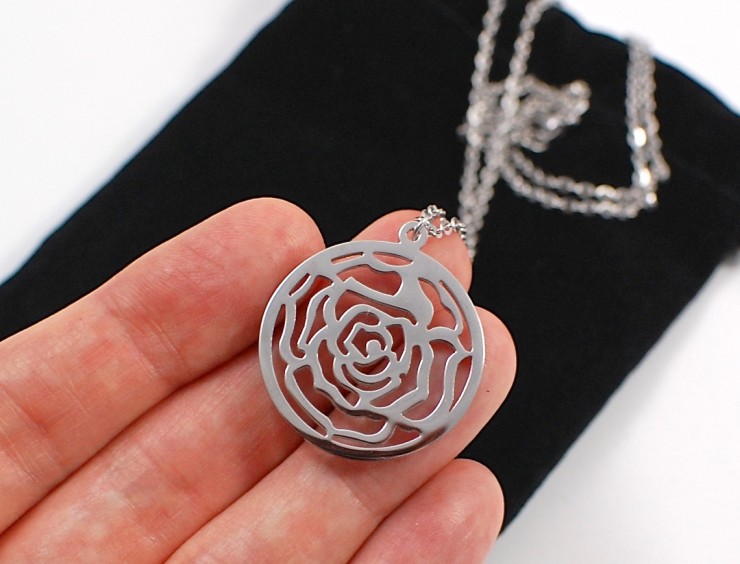 silver rose necklace