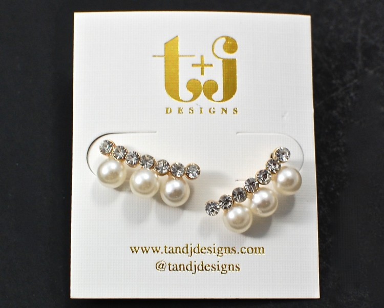 Triple pearl crystal bar earrings