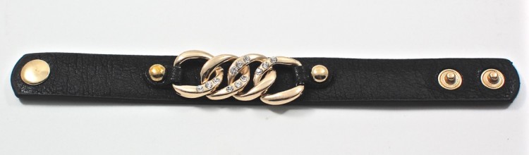 gold chain faux leather bracelet