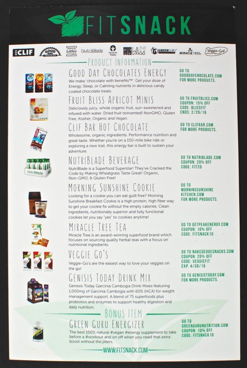 January 2016 Fit Snack review