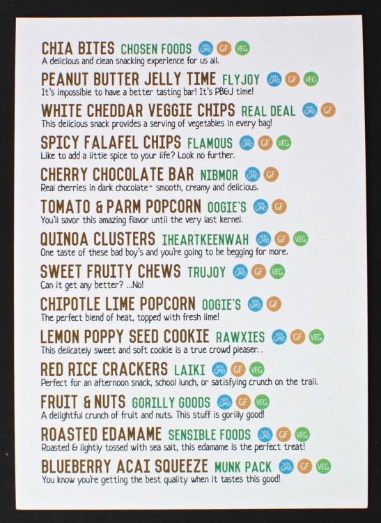 January 2016 Snack Sack 