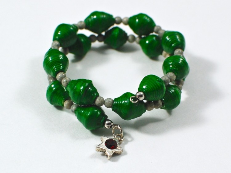 green paper bead bracelet