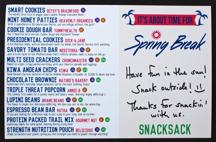 March 2016 SnackSack review