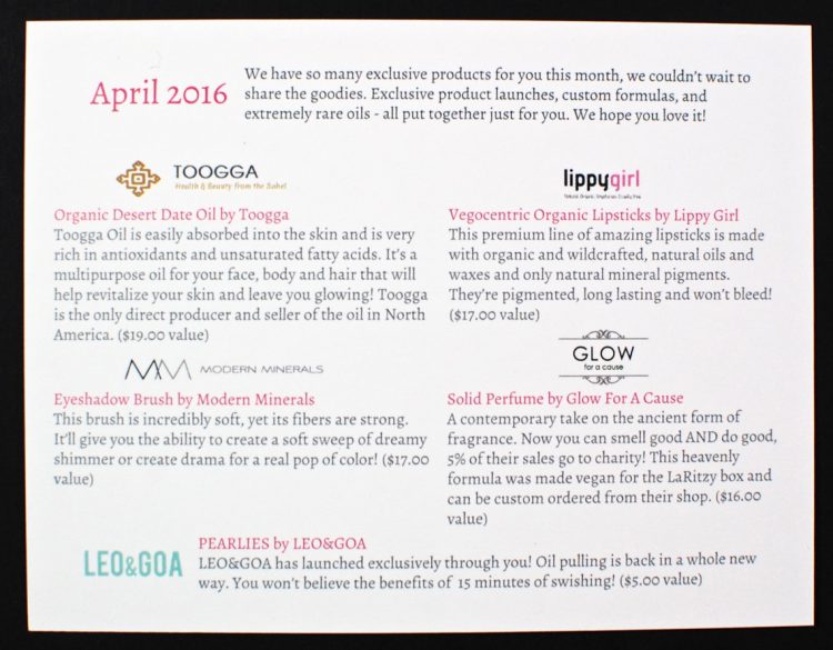 April 2016 LaRitzy review