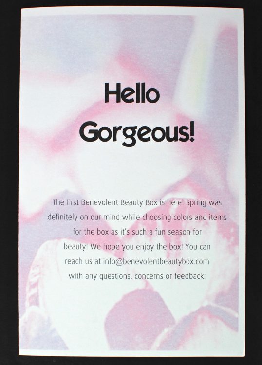 April 2016 Benevolent Beauty Box review
