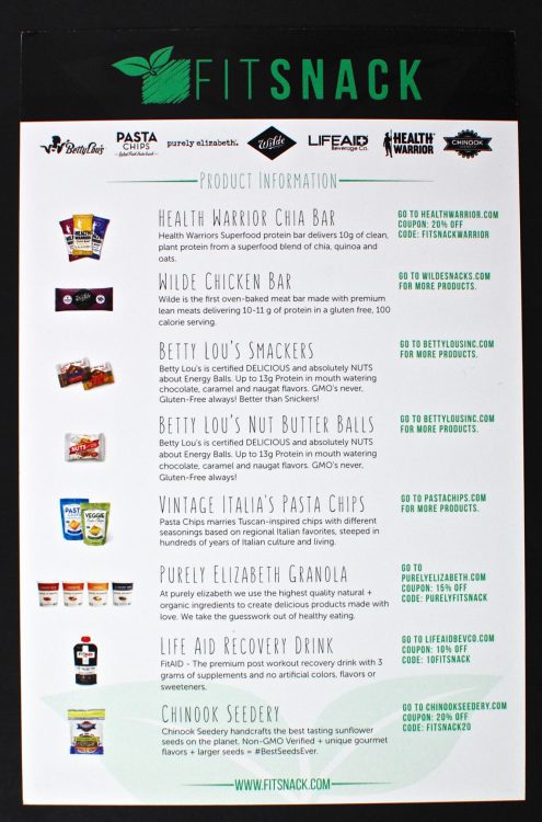 April 2016 Fit Snack review