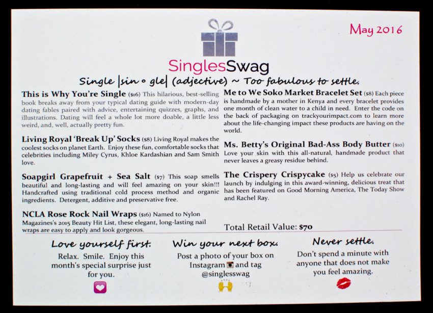 May 2016 Singles Swag review