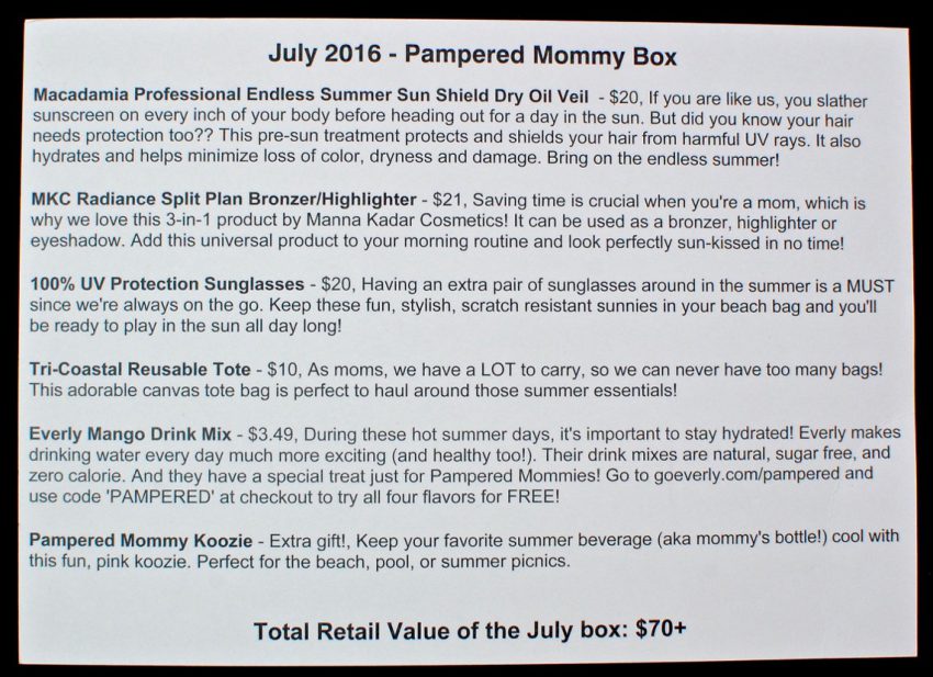 July 2016 Pampered Mommy review