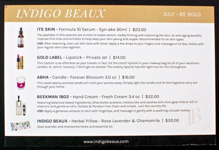 July 2016 Indigo Beaux review