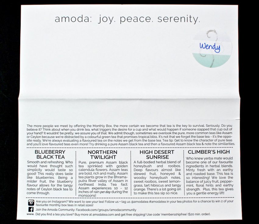 August 2016 Amoda Tea review