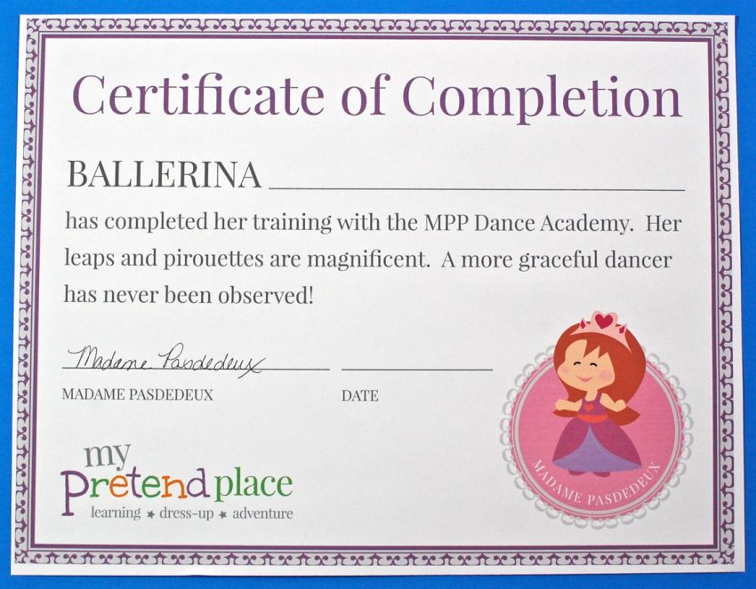 My Pretend Place certificate of completion
