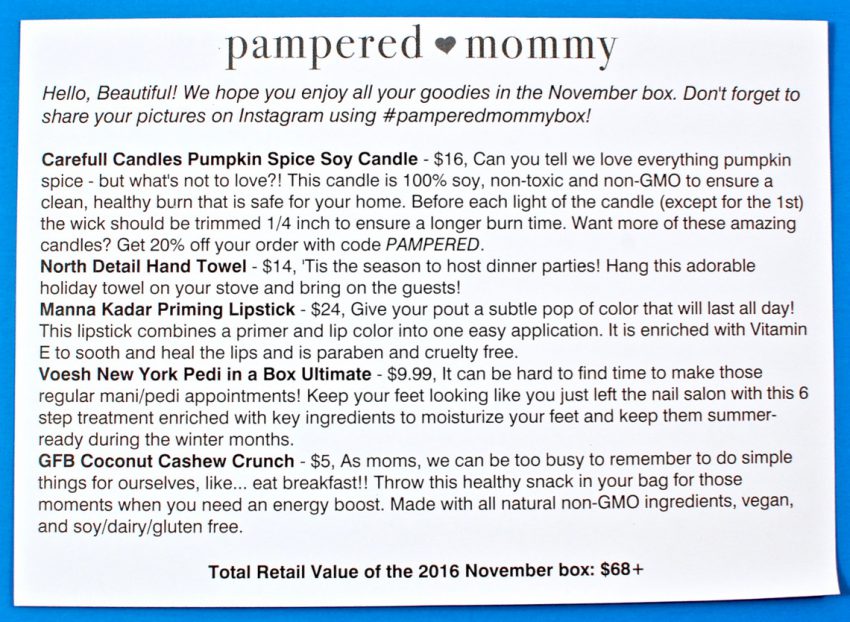 November 2016 Pampered Mommy box