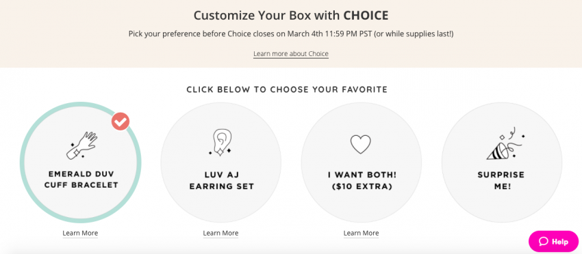 FabFitFun choice selections