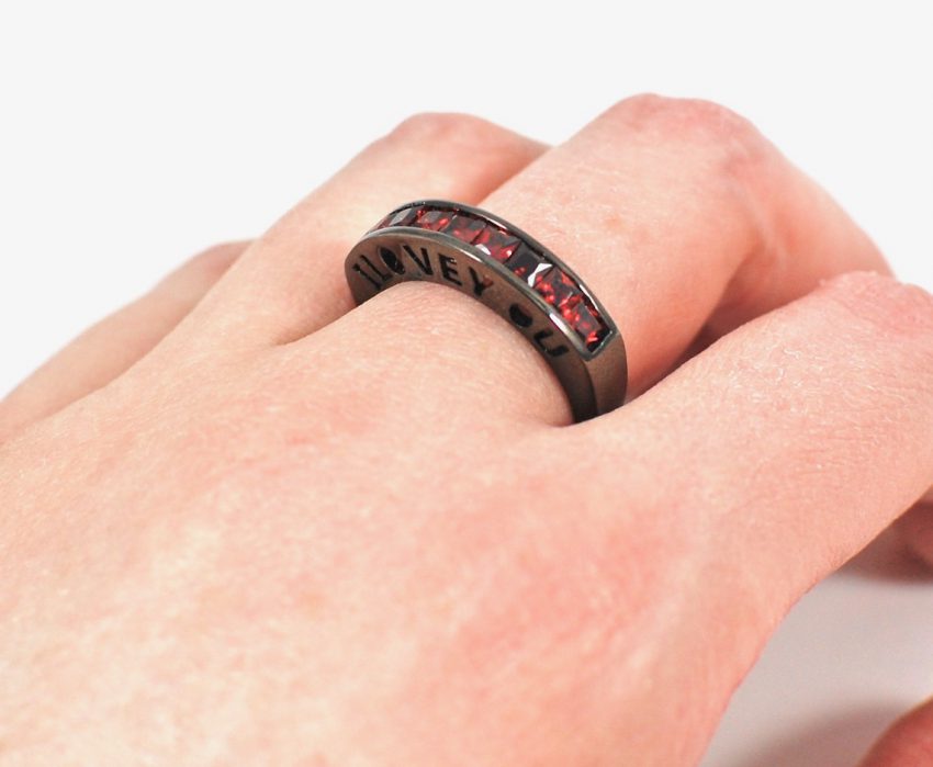 Black Gold "I LOVE YOU" Ruby Ring