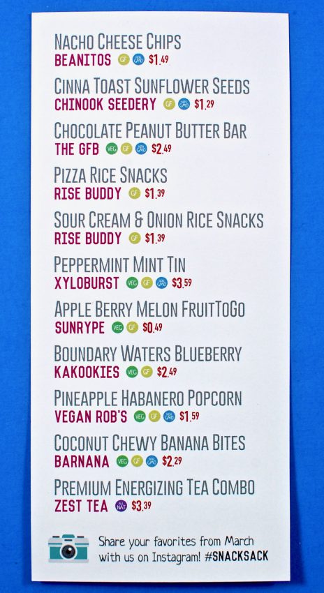 March 2017 Snack Sack