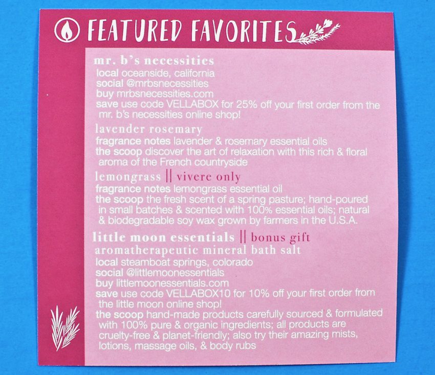 Vellabox contents