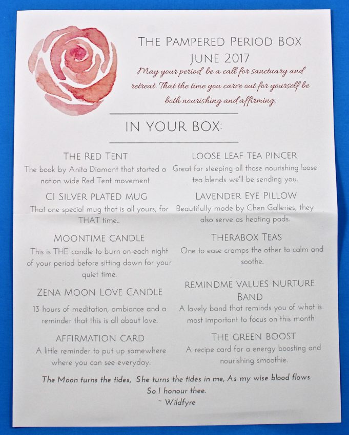 June 2017 pampered period box