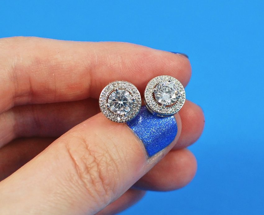 Ariel "Tempest" 18k White Gold Halo Earrings