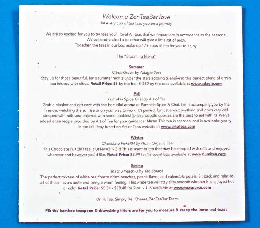ZenTeaBar contents