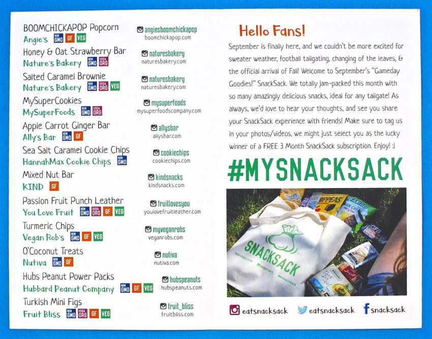 September 2017 Snack Sack review